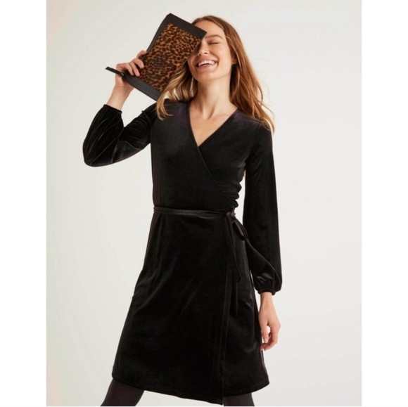 Boden Black Velvet Wrap Dress - Picture 1 of 8